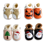网红圣诞节宝宝羊皮鞋防滑学步鞋真皮鞋婴儿加绒棉鞋 -