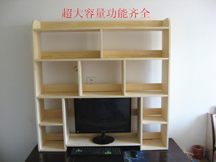 实木桌上书架置物架办公桌书架电脑桌书柜桌面学生松木简易小书架
