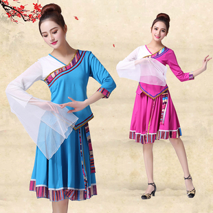 广场舞藏族舞蹈服装女套装，夏季民族蒙古族舞蹈，演出表演服套装