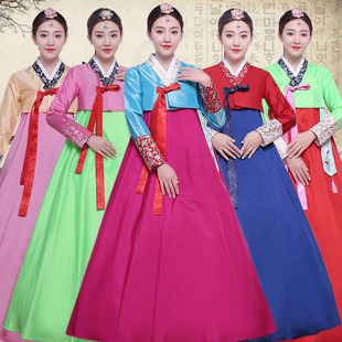 传统改良成人韩服女朝鲜族大长今宫廷古装演出服，韩国民族舞蹈服装