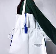 mixblack限量定制设计感原创标签，包帆布袋韩国背包大号抽绳帆布包