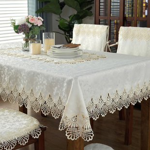 桌布布艺台布家用长方餐桌布，欧式现代田园蕾丝，花边椅垫坐垫靠背套