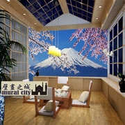 日本樱花壁纸日本富士山墙纸，浪漫雪山大型壁画，日料餐厅料理背景