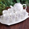 欧式陶瓷茶具带托盘，家用茶壶茶杯陶瓷，整套茶具茶盘有金边