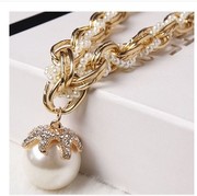 韩国时尚夸张项链大珍珠坠花瓣多层粗链条锁骨，链女士韩国饰品项链