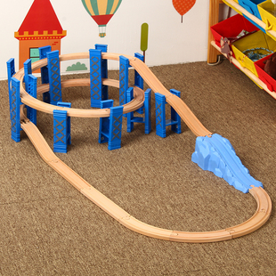 勒酷双层高架环形螺旋式，轨道兼容iekoolbrio米兔磁性小火车玩具