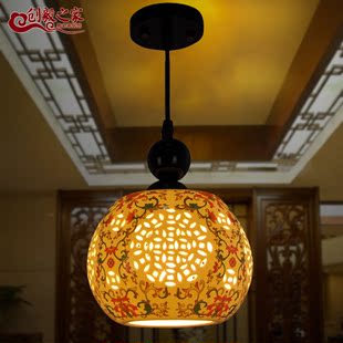 新中式陶瓷青花瓷客厅过道吸顶灯入户玄关阳台单头吊灯古典五彩灯