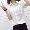 夏装韩版白色短袖衬衫女修身简约大码学生衬衣工装ol职业上衣