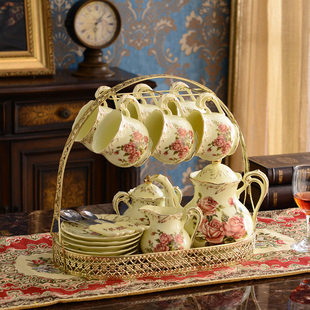 欧式陶瓷咖啡具套装英式下午花茶，茶具咖啡杯碟送架子结婚生日礼物