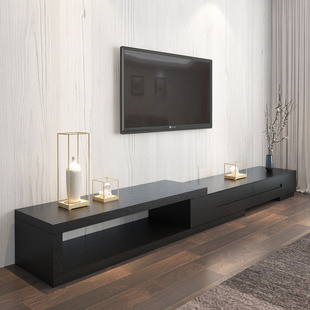 现代简约电视柜组合黑色橡，木纹可伸缩电视，机柜北欧客厅小户地柜