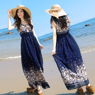 夏季波(夏季波)西米亚沙滩裙，雪纺长裙显瘦胖mm大码女装连衣裙加大海边度假