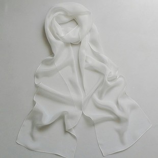 缤纷丝语真丝雪纺细长丝巾白飘带(白飘带)薄草木，扎染围巾窄领巾腰丝带
