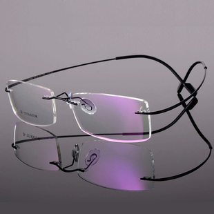 纯钛无框眼镜配近视，眼镜框防辐射眼镜架男士，眼睛框女超轻镜架9克