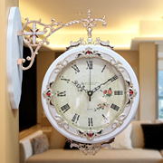 欧式实木双面挂钟客厅静音两面挂表创意时尚时钟田园现代石英钟表