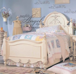 美式乡村实木雕花储物儿童床，法式复古做旧欧式新古典(新古典)公主床