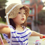 宝宝女儿童可爱盆帽蕾丝草帽沙滩遮阳帽，女帽子夏季时尚潮韩版