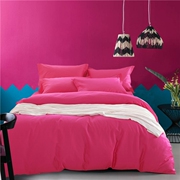 床单双人纯色纯棉四件套，1.8m床全棉简约大红色床上被套素色玫红色