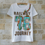 小板型76小火车t恤rough韩版上衣纯棉短袖，t贴布绣字母半袖可爱潮