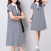 连衣裙2023女大码女装韩版中长款条纹短袖宽松裙，裙子女夏季