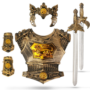 儿童玩具罗马勇士盔甲，铠甲可穿兵器盾牌，仿真武士武器斧子面具