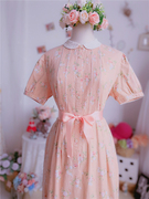 售出分享｜日本古着屋 软妹彼得潘领粉橘色复古印花vintage连衣裙
