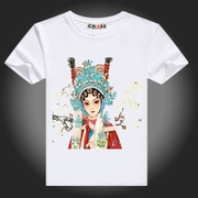 中国风复古民族印花短袖t恤卡通京剧，脸谱圆领男女士夏装半袖国潮