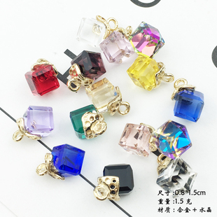 韩版水晶吊坠diy项链耳环，饰品配件合金发饰材料方块水晶挂件