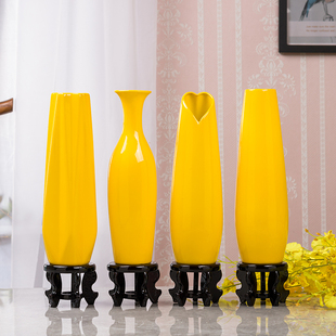 30cm黄色陶瓷花瓶风水，玄关家居书房摆设中国风简约现代装修风格