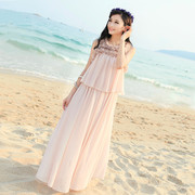 #838夏装波西米亚长裙拖地沙滩裙遮肚子无袖，雪纺连衣裙长