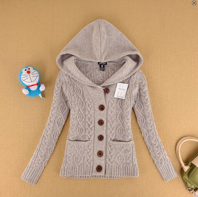 <em>小熊</em>维尼代购复古麻花编织<em>连帽</em>加厚羊毛<em>开衫</em> 