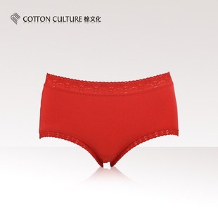 <em>棉文化</em> 纯棉<em>女士内裤</em>平角裤蕾丝花边<em>本命年</em>结