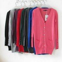 <em>外贸原单女开衫</em>厚款针织衫V领中长款<em>毛衣</em>秋装