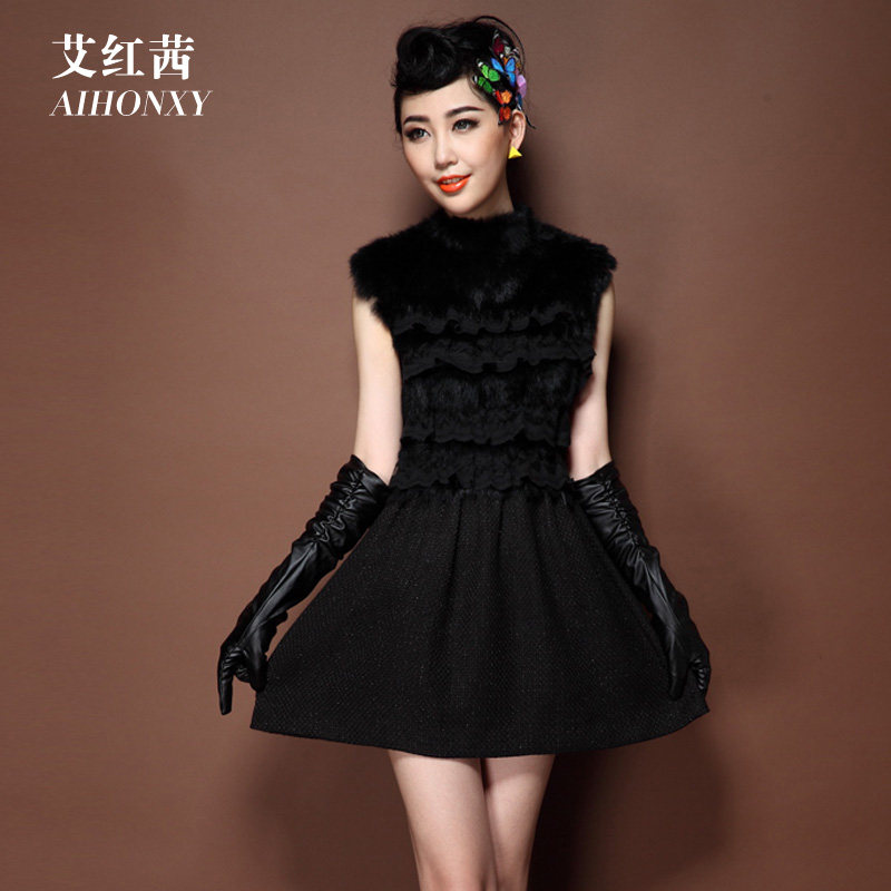 <em>艾红茜 2013</em>秋冬装<em>新款</em> 高贵奢华兔毛拼接背心