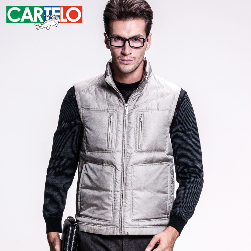 <em>卡帝乐鳄鱼羽绒马夹</em> <em>男装</em>白鸭绒背心立领<em>马甲</em>