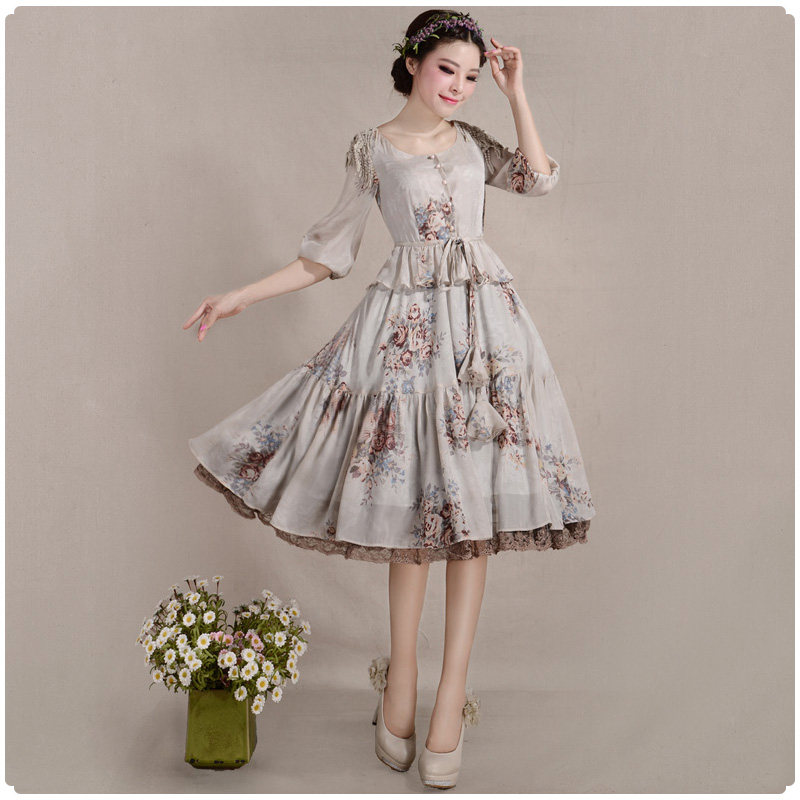 2014春装新款 <em>烟花烫女</em>印花大摆假两件连衣裙