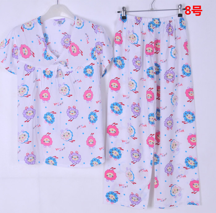 花丛小妖绵绸棉绸<em>人造棉</em>套装<em>女式睡衣</em>蝴蝶结短