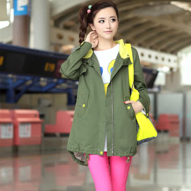 2013秋季新品<em>少女</em>装<em>风衣</em>中长款<em>开衫外套女</em>学