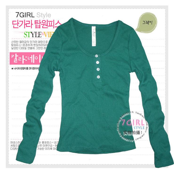 2011秋装新款 秋水伊人螺纹棉带扣中款长袖低