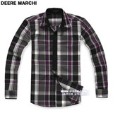 【5151m】DEERE MARCHI英伦时尚简洁休闲方格纯棉长袖衬衫 DM08紫